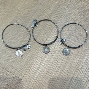 Alex and Ani Silver-Tone Initial Charm Bangle Trio (A, K, J) bracelet set